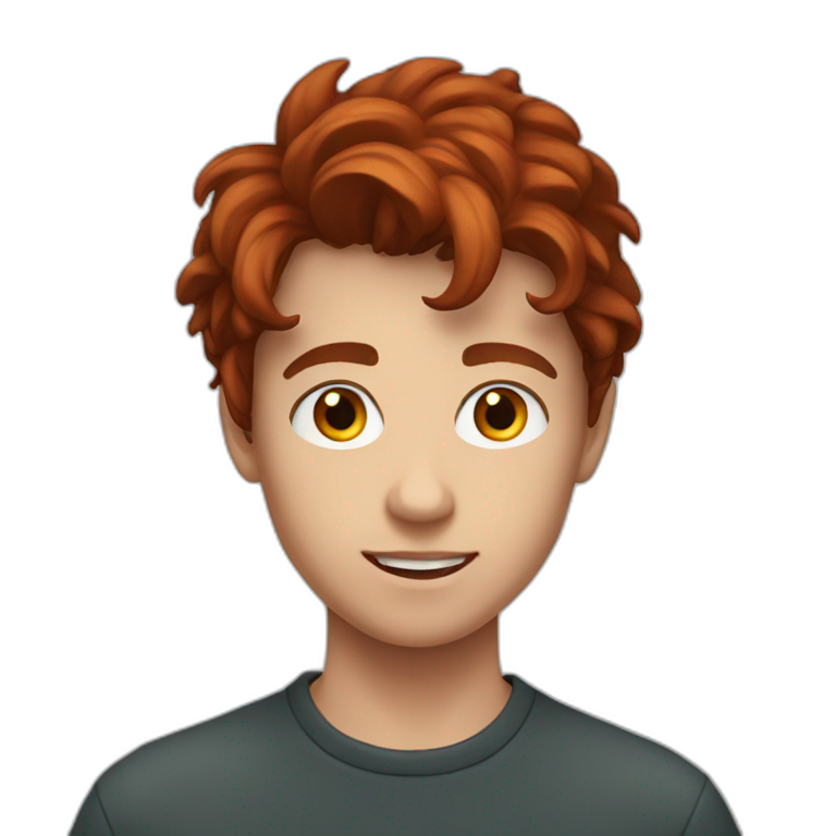 A young man, 15 years old, with a dark red hair emoji