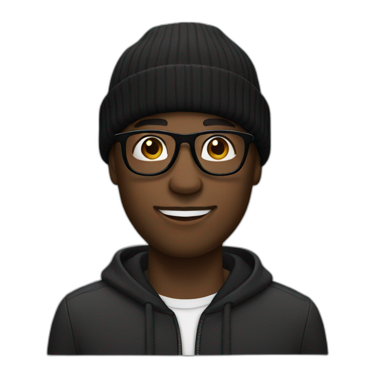 Black man with black beanie and black glasses emoji
