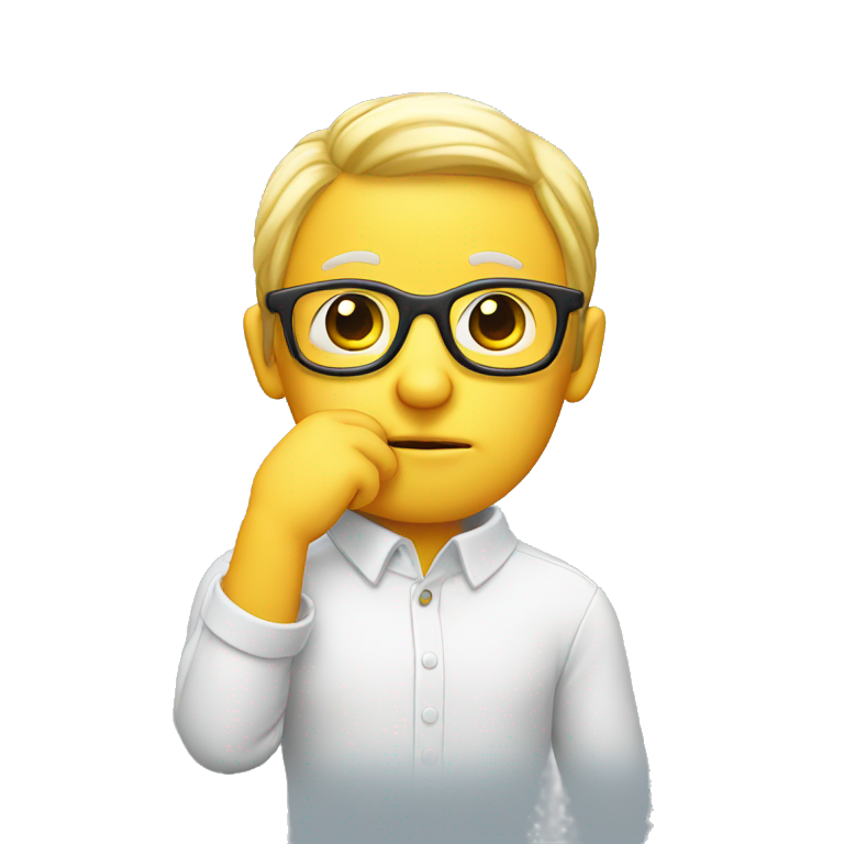 Thinking face glasses with hand on chin emoji