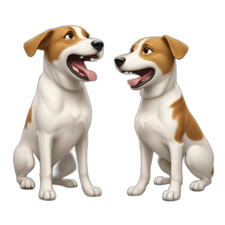 two dogs barking at each other , telling "vivien" emoji