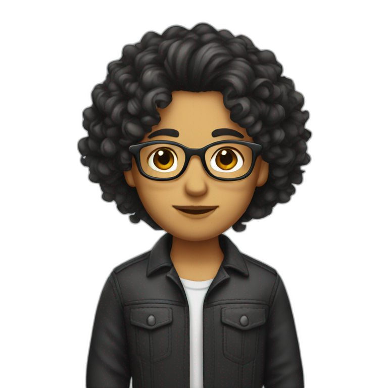 long dark curly hair glasses emoji