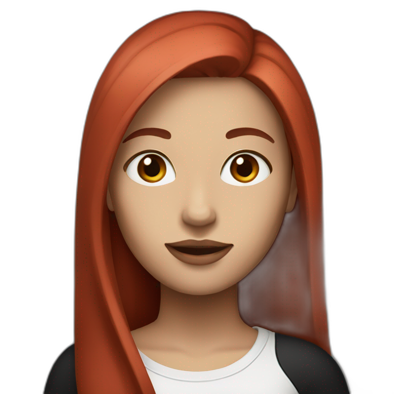woman with long straight ruby hair, white skin and black tshirt emoji