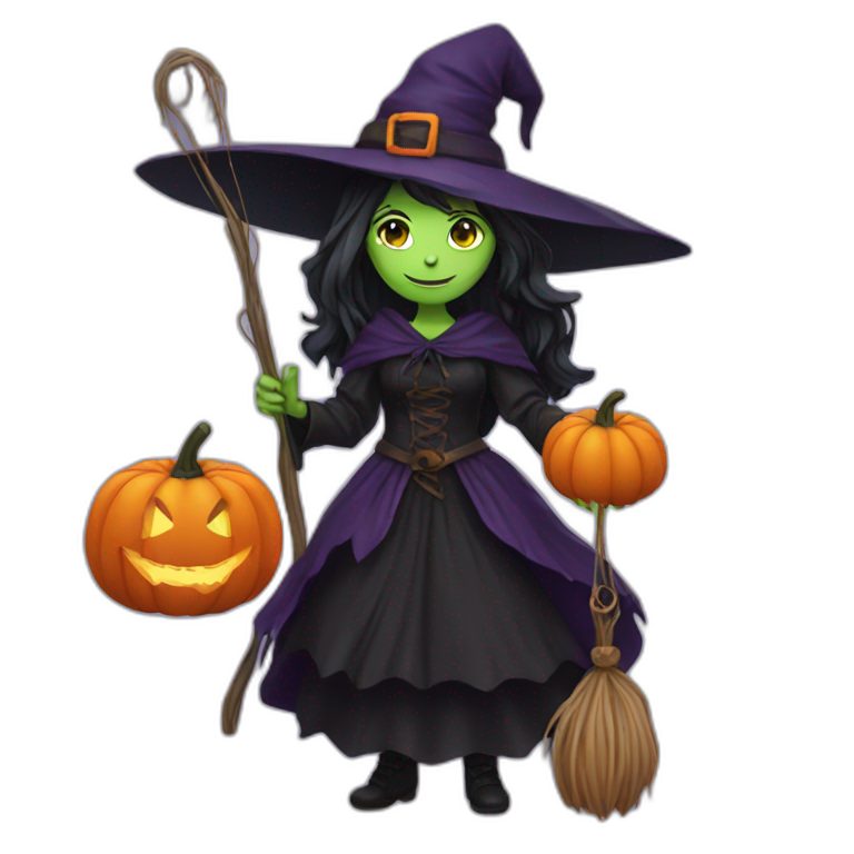 A witch with a pumpkin emoji