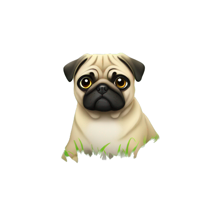 a pug lied in the grass with flowers in front of him emoji