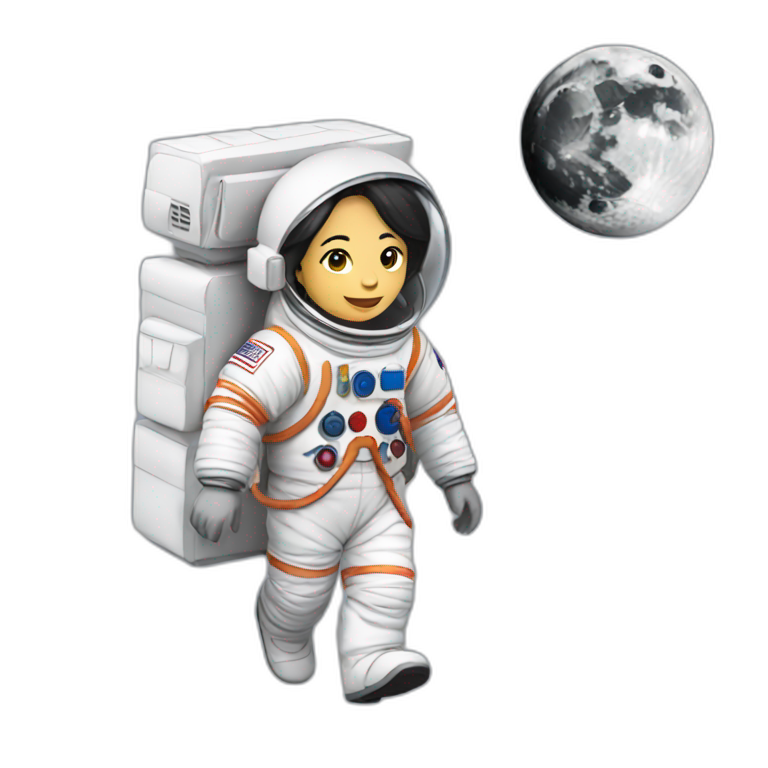 Asian woman walking on the moon emoji