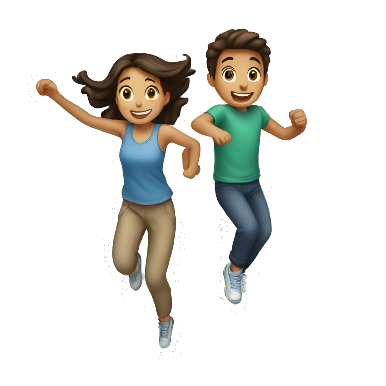 Girl and a boy jumping together  emoji