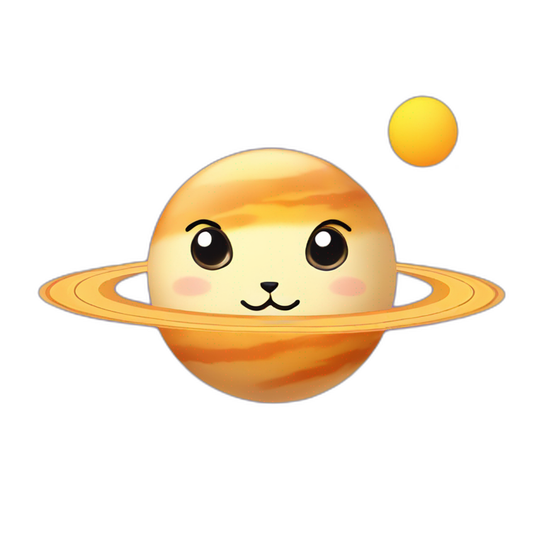 planet Saturn with a cartoon thinking cat face emoji