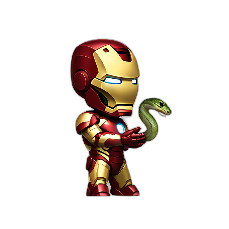 iron man looking his hand holding an snake on his hand  emoji