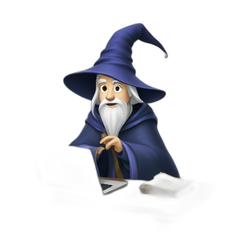 wizard Merlin with a laptop emoji