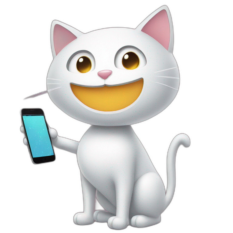 chatbot cat talking to a smartphone emoji