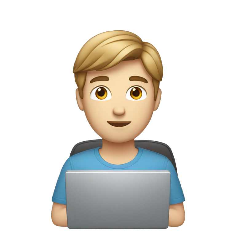 guy with light brown hair and blue eyes typing on a computer emoji