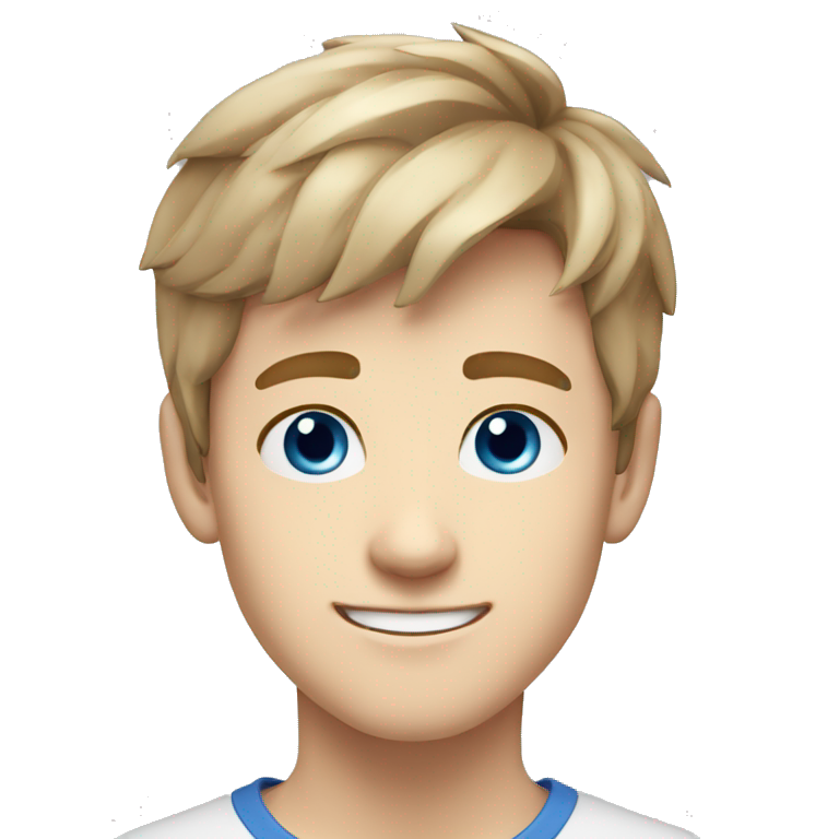 confident happy pale teen boy with extra short light brown hair blue eyes portrait angular jaw emoji