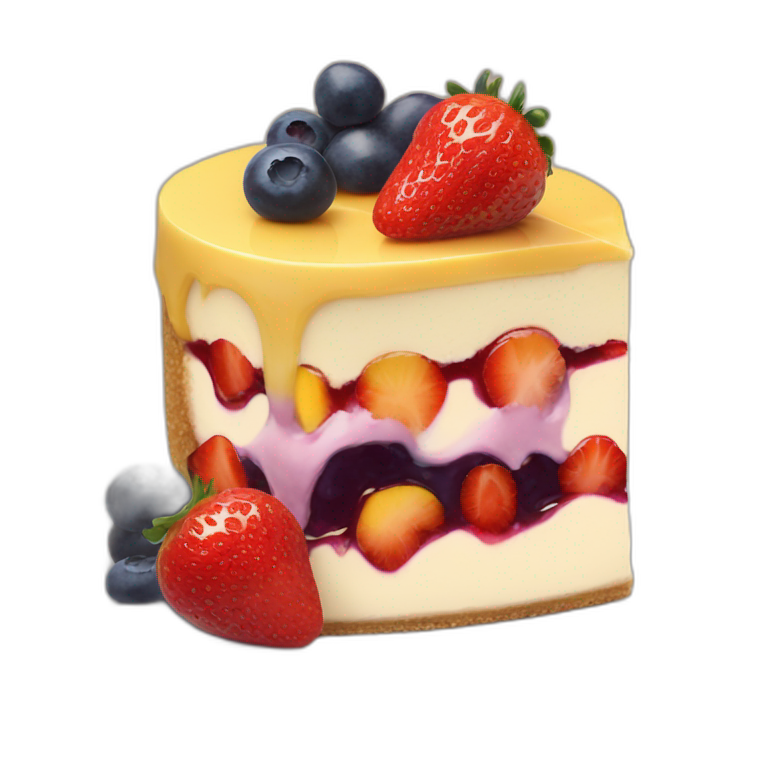 Artist cheesecake topped with 3 jams strawberry , blueberry and mango  emoji