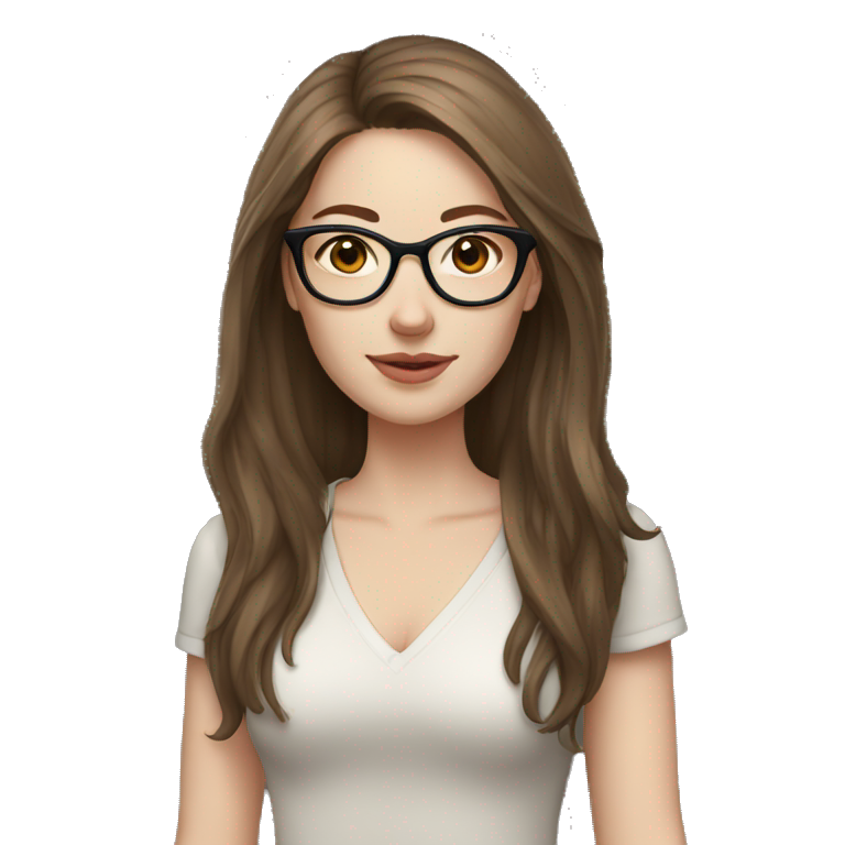 woman, pale skin, long length brown wolfcut hair, glasses emoji