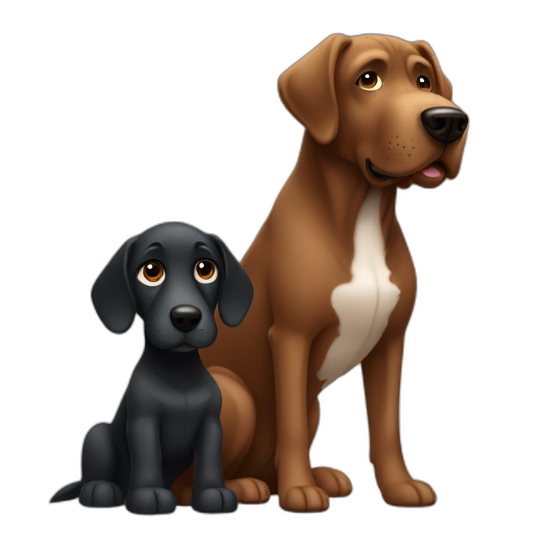 big black dog with small Brown dog with big up ears emoji