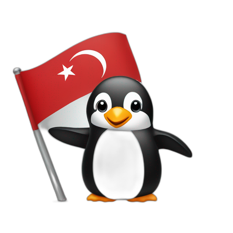 Pinguin holdint turkish flag emoji