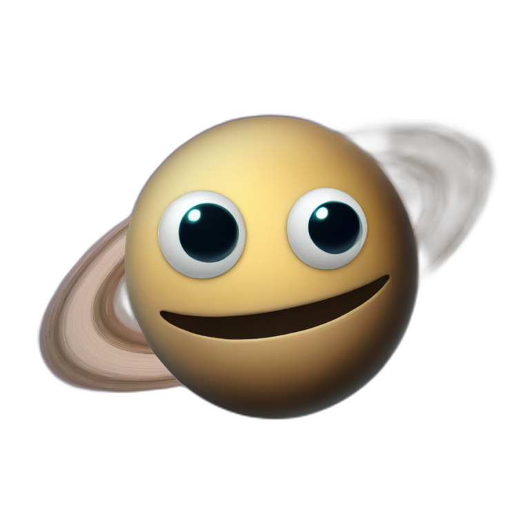 planet Saturn with a cartoon grinning face with big stupid eyes emoji