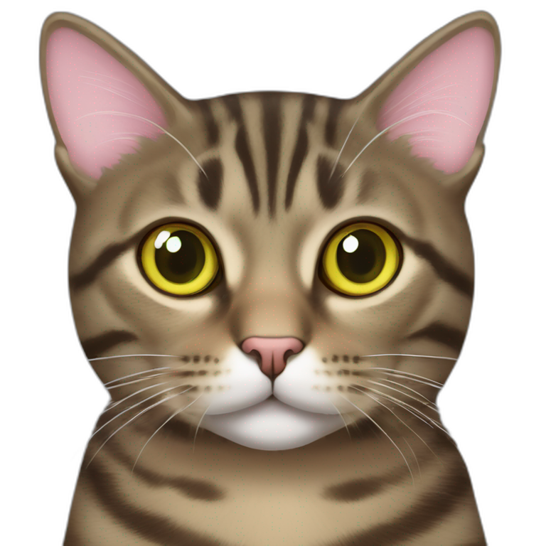 brown mackerel tabby cat with greenish yellow eyes and pink nose emoji