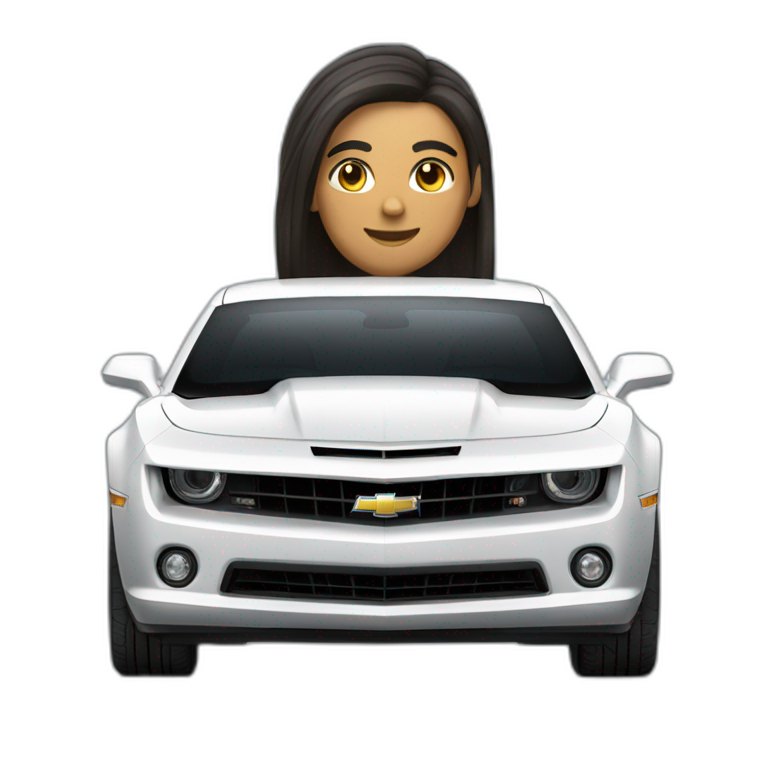 chevy camaro with long dark hair and a half smile emoji