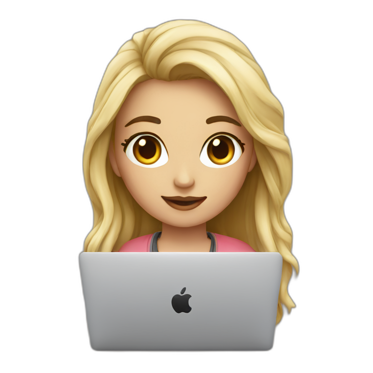 programmer girl beautiful work with MacBook emoji