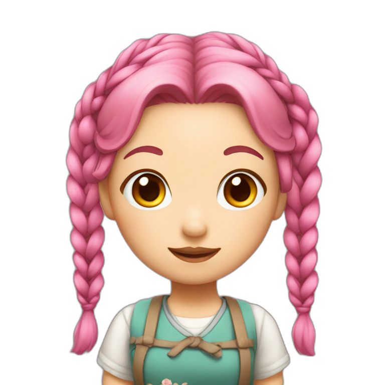 Pink-haired Asian girl with braided pigtails emoji