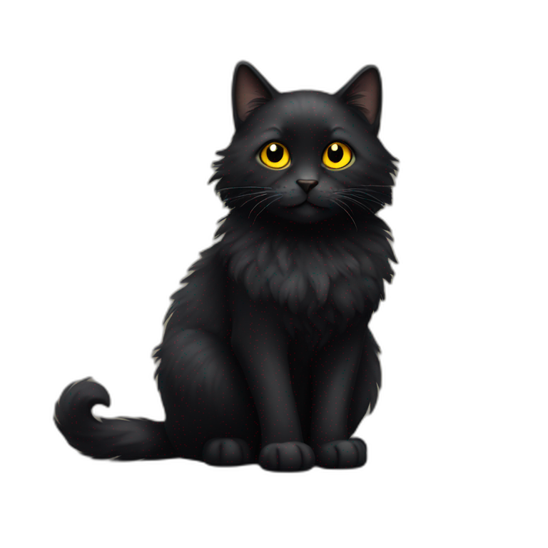 black fluffy cat yellow eyes emoji