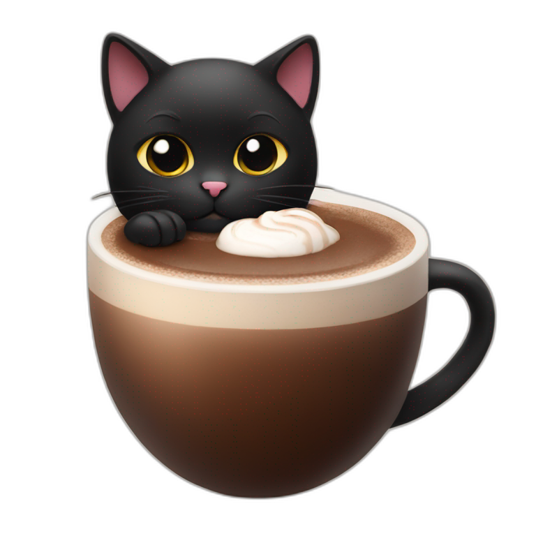 Black Cat with a hot chocolate emoji