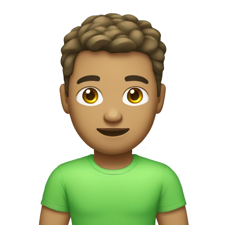 web developer in light skin with light green t-shirt sitting on mac emoji