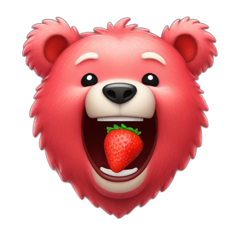 A happy bear with a strawberry texture emoji