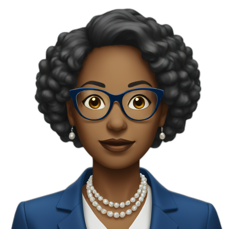 black woman ceo, glasses, blue blazer, pearl necklace emoji