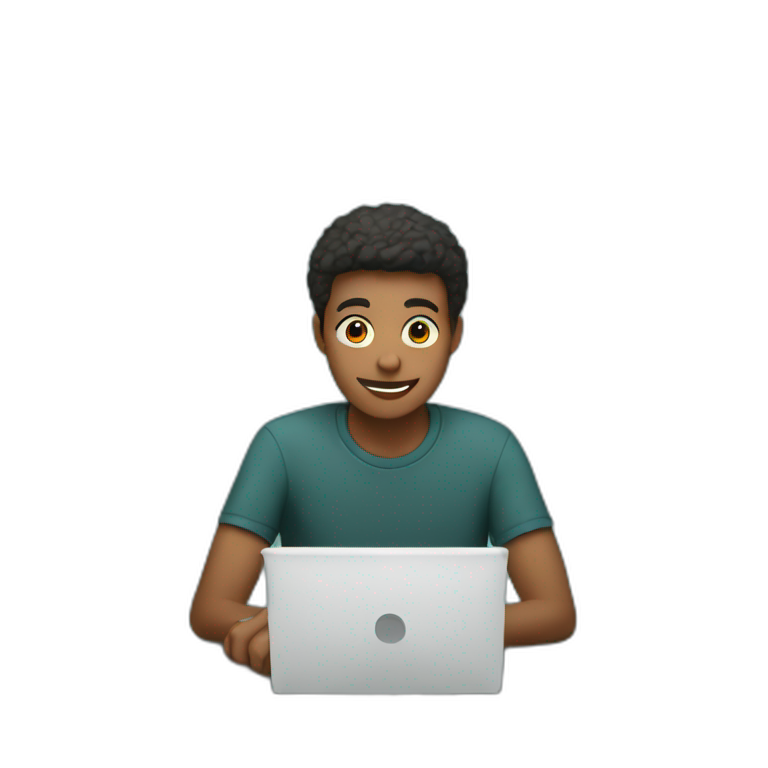 A teenager in front of a computer with money around him emoji