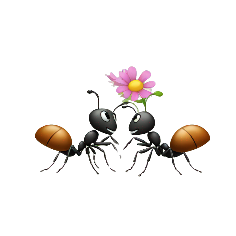 two ants holds flowers to each other emoji