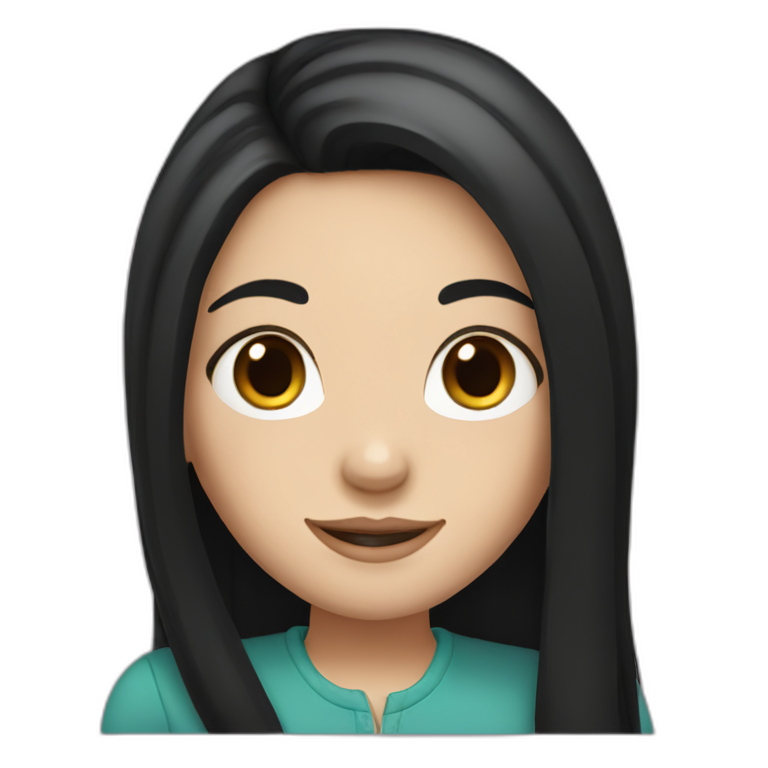 White Girl with long black hair and dimples emoji
