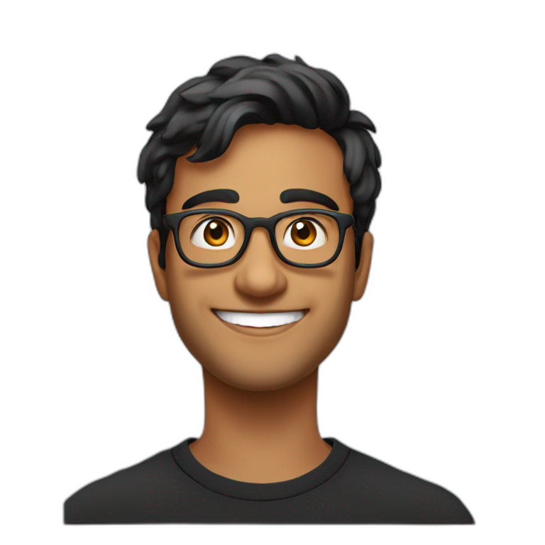 25 year old indian silicon valley creator economy startup founder smiling wearing glasses in a black tshirt emoji