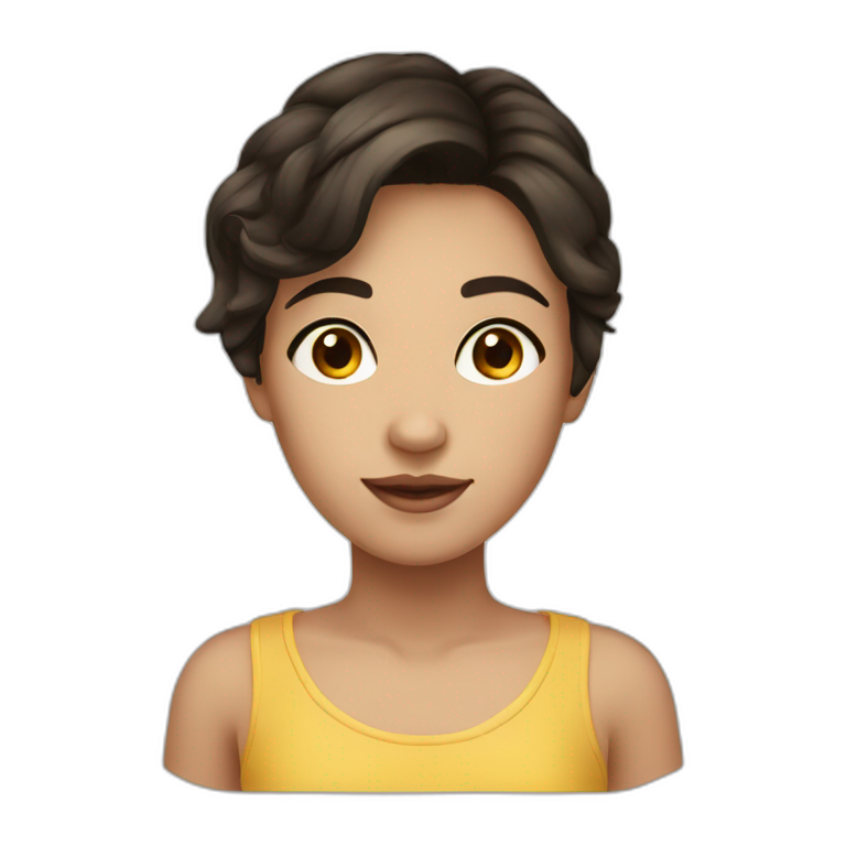 a girl with short dark brown hair and brown eyes emoji