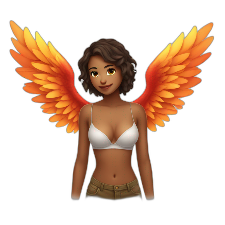 A beautiful girl who wears a bra and has wings like a phoenix emoji