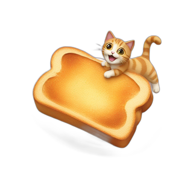 cat flying on a piece of toast emoji