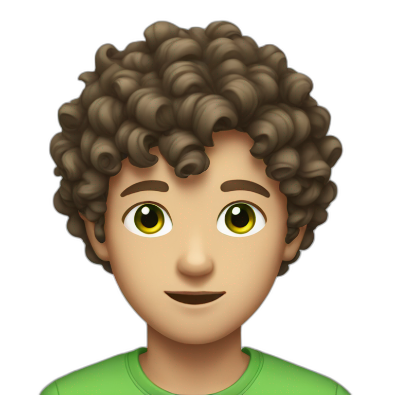 a boy teenager with curly brown hair and green eyes emoji