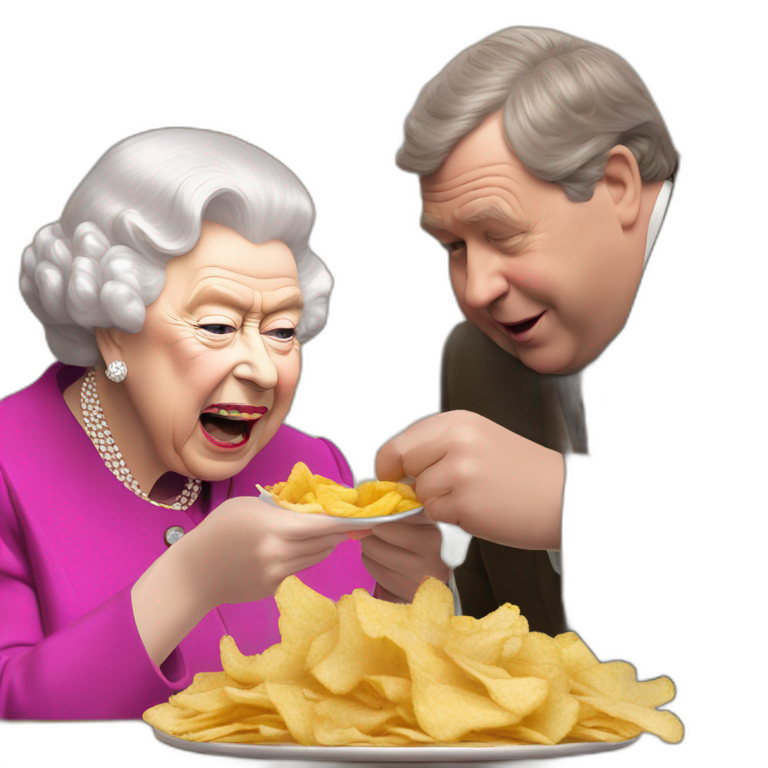 Queen Elizabeth II eating chips and gravy with Russell grant emoji