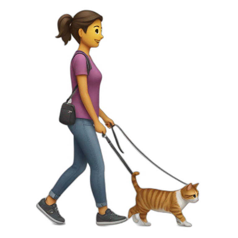 woman walking a cat on a leash emoji