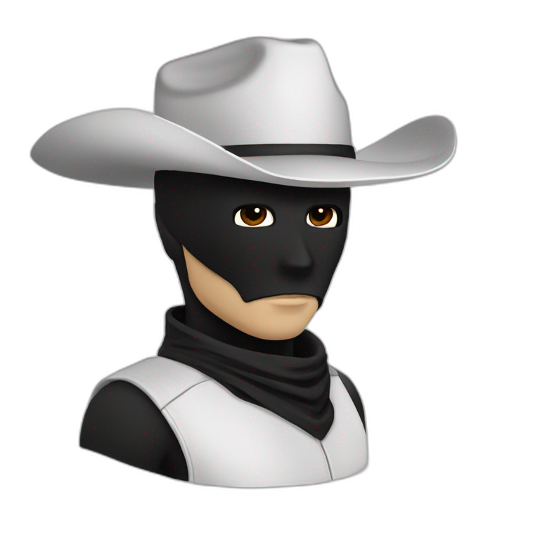 the lone ranger white cowboy hat short black hair black mask emoji