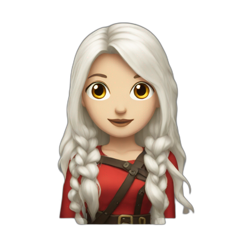 rpg-girl-with-long-white-hair-and-red-skirt and black tights emoji