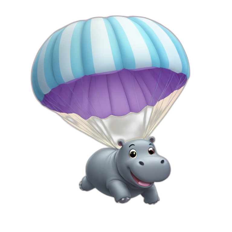 Cute hippo jumping parachute emoji