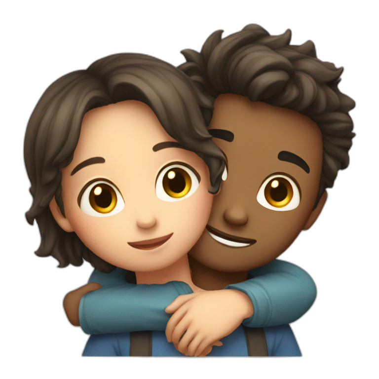 Cute boy and cute girl hugging  emoji
