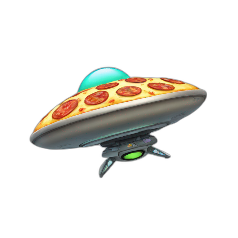 Flying saucer with pizza planet decals emoji