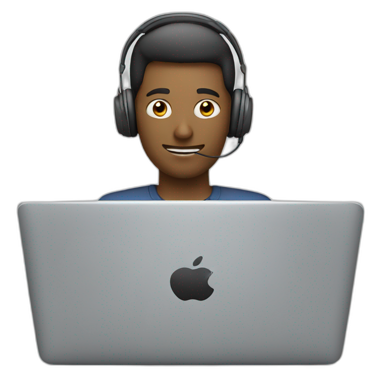 Man working on laptop Waring headphones emoji