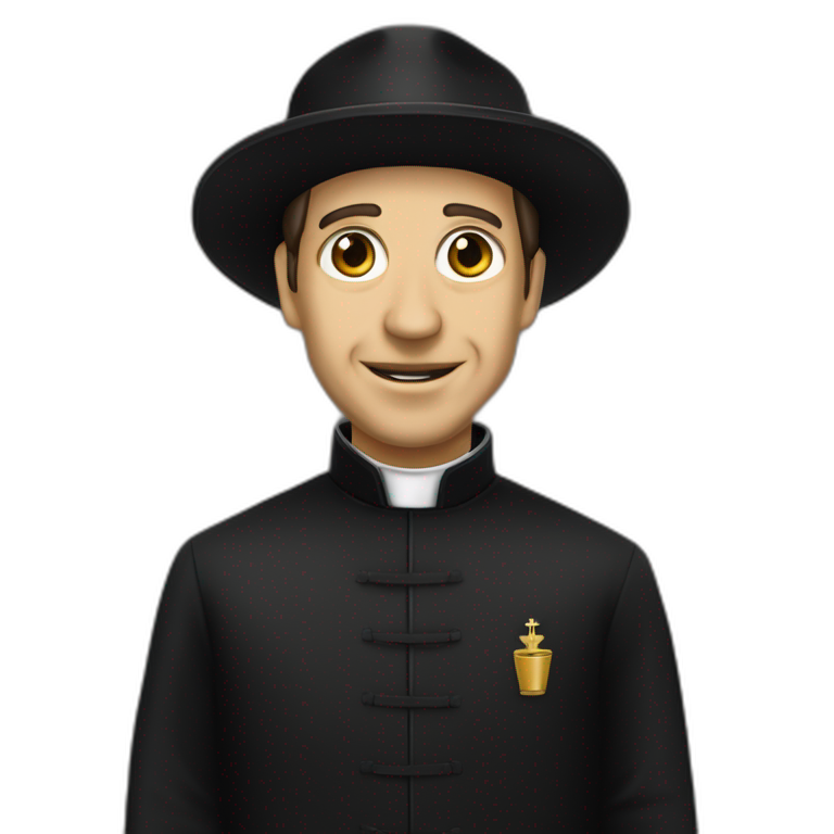 Don Bosco in a black priest suit using a casulla biretta hat emoji