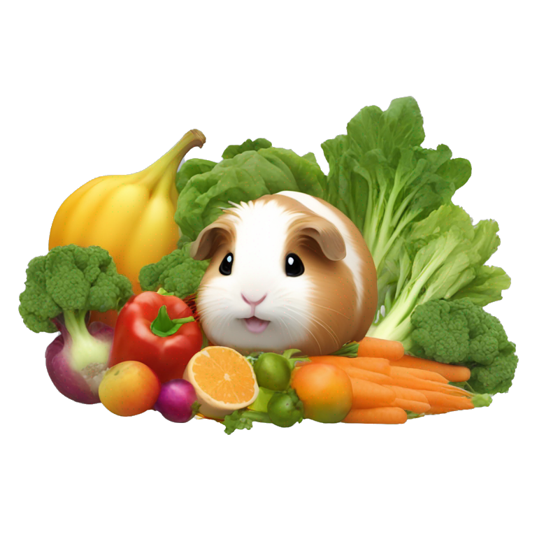 Guineapig playing on a pile of veggies and fruit emoji