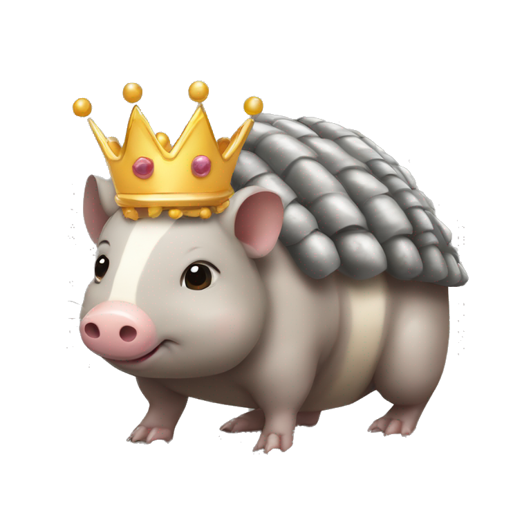 Gray chubby round armadillo pig panda centipede armadillo wearing a crown emoji