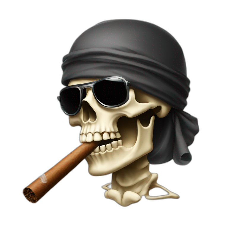 blindfolded skull smoking a cigar emoji